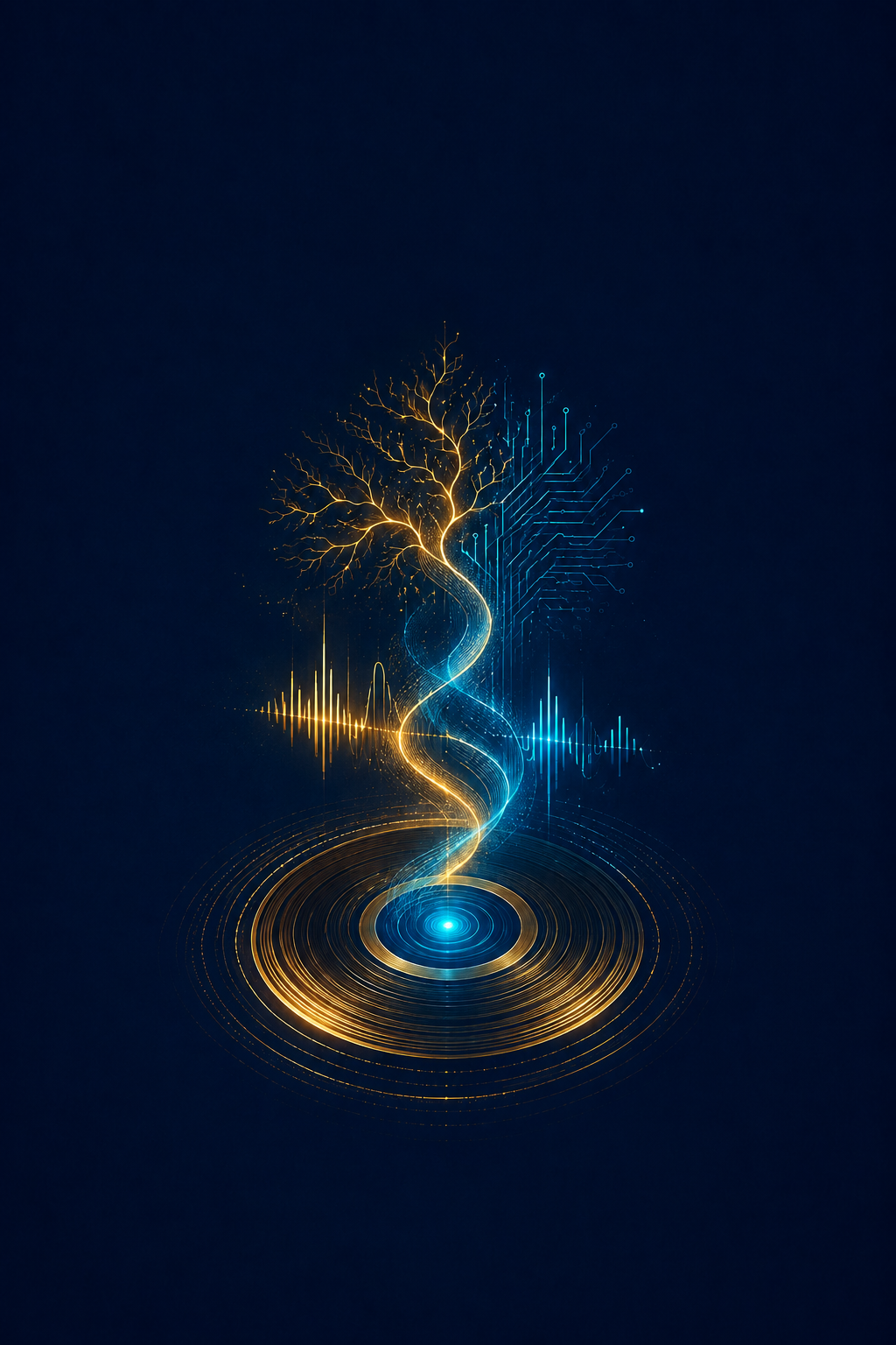Abstract vinyl, soundwave, and neural circuit artwork
